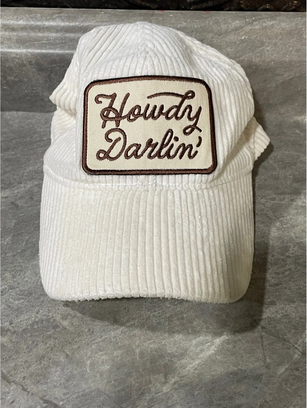 David & Young Howdy Darlin’ White Corduroy Trucker Hat Adjustable Western Cap